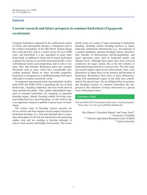 (PDF) Current research and future prospects in common buckwheat ...