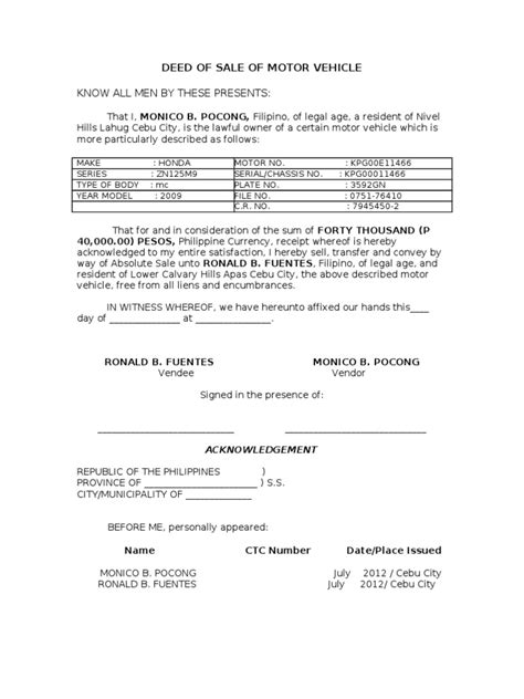 (PDF) DEED OF SALE OF MOTOR VEHICLE