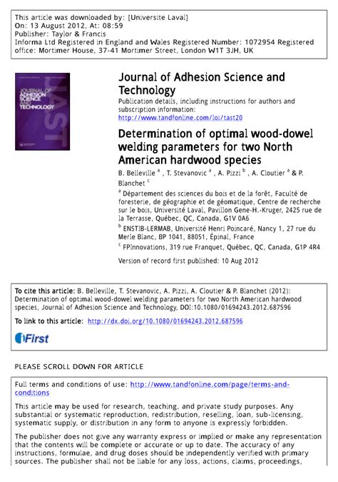 (PDF) Determination of optimal wood-dowel welding