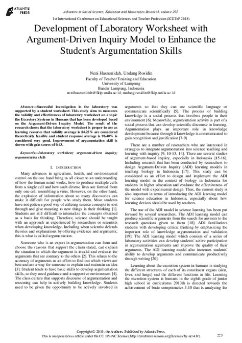 (PDF) Development of Laboratory Worksheet with ArgumentDriven Inquiry