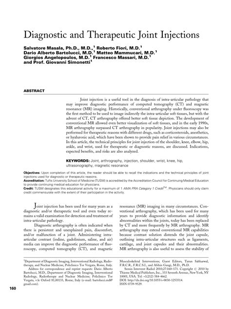 (PDF) Diagnostic and Therapeutic Joint Injections - ResearchGate