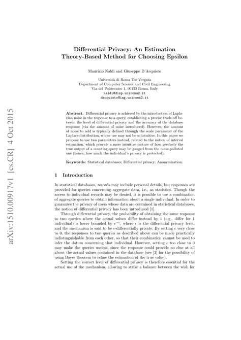 (PDF) Differential Privacy An Estimation TheoryBased Method for