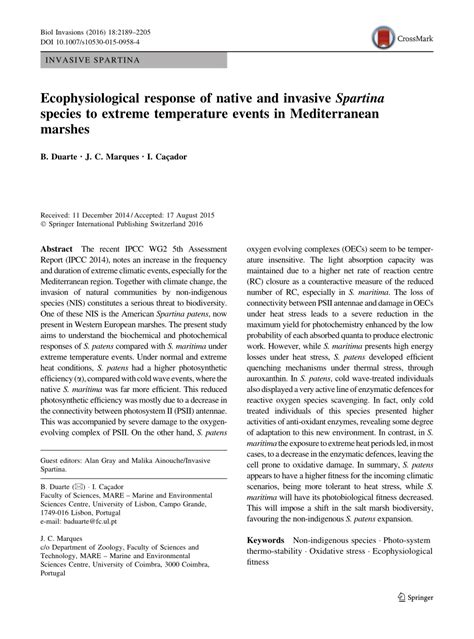 (PDF) Ecophysiological characteristics of invasive Spartina ... - muktibox.com