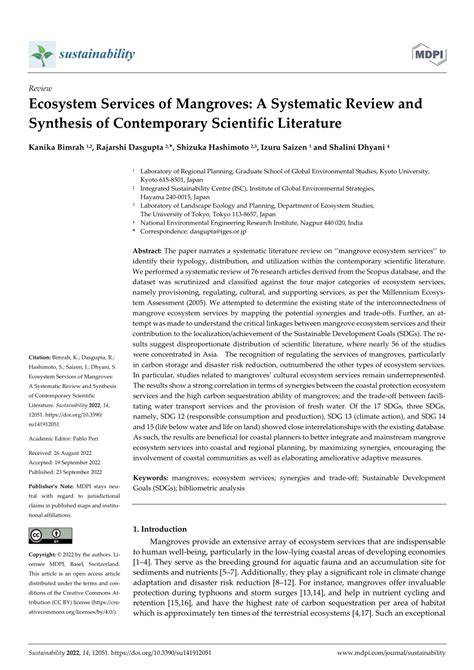 (PDF) Ecosystem Services of Mangroves: A Systematic Review and ... - raincitystudios.com