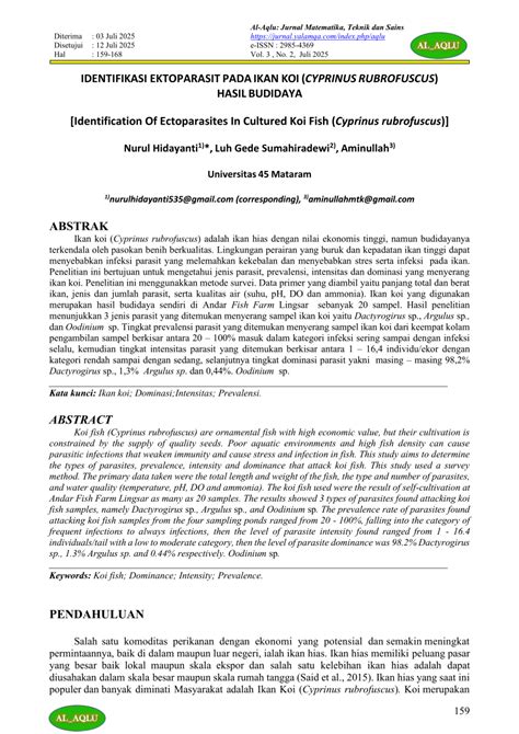 (PDF) Ectoparasite Identification in Juvenile Koi Fish (Cyprinus ... - muktibox.com