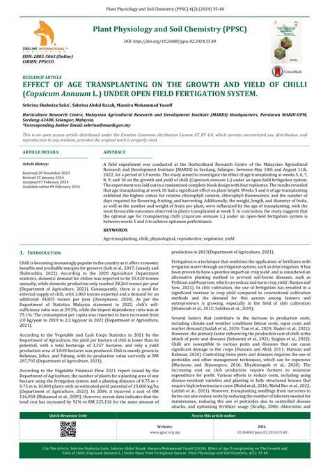 (PDF) Effect of Age Transplanting on The Growth and Yield of Chilli ... - raincitystudios.com