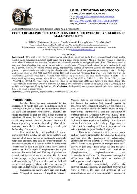 (PDF) Effect of Melinjo Seed Extract on Uric Acid Levels of ... - raincitystudios.com