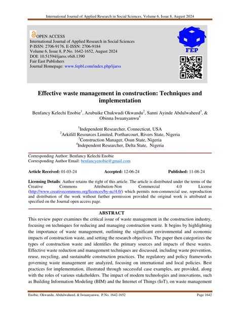 (PDF) Effective waste management in construction: Techniques and ... - raincitystudios.com