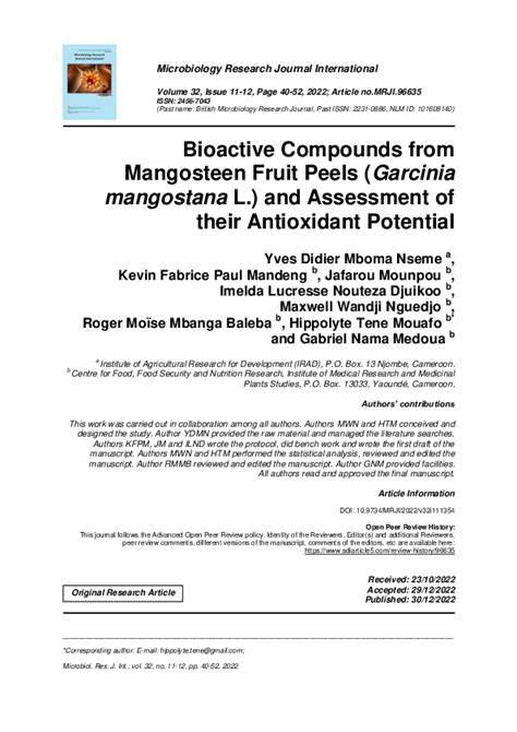 (PDF) Extraction of bioactive compounds from Garcinia mangostana L ... - raincitystudios.com