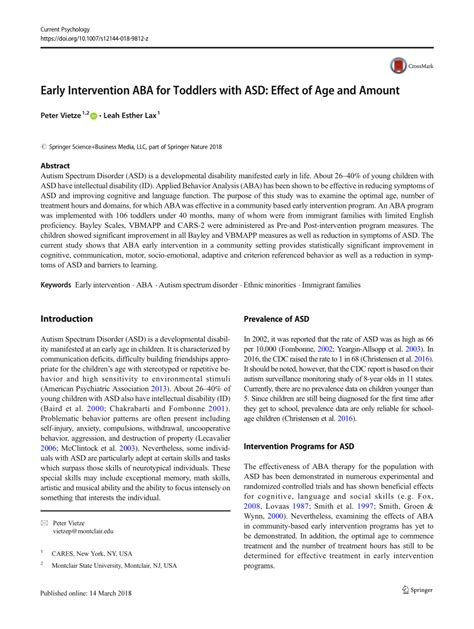 (PDF) Early Intervention ABA for Toddlers with ASD Effect of Age and