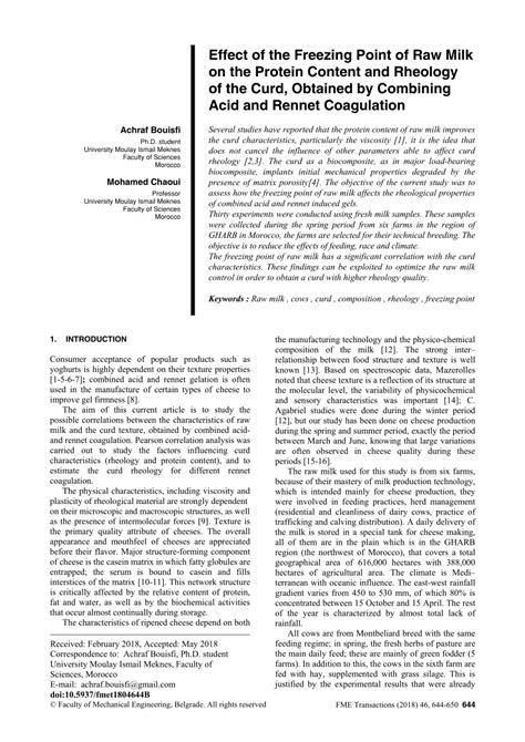 (PDF) Effect of the freezing point of raw milk on the protein …