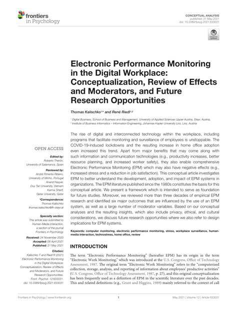 (PDF) Electronic Performance Monitoring in the Digital Workplace Conceptualization, Review of
