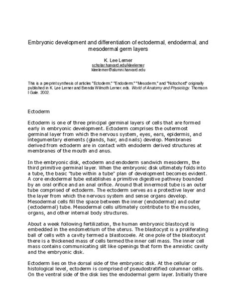 (PDF) Embryonic development and differentiation of ectodermal ...