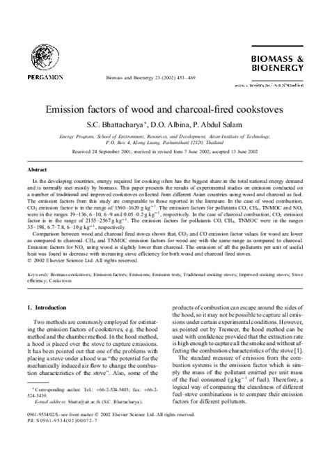 (PDF) Emission factors of wood and charcoal-fired cookstoves