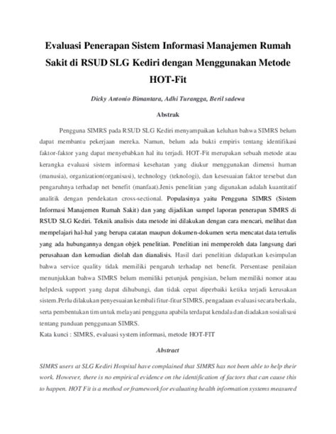 (PDF) Evaluasi Sistem Informasi Manajemen Rumah Sakit Di