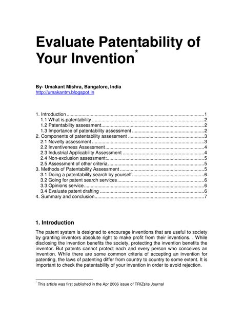 (PDF) Evaluate Patentability of Your Invention - ResearchGate