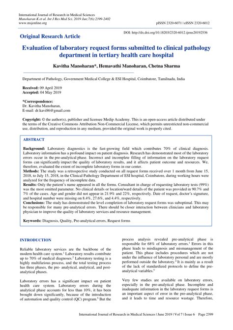 (PDF) Evaluation of laboratory request forms submitted to clinical