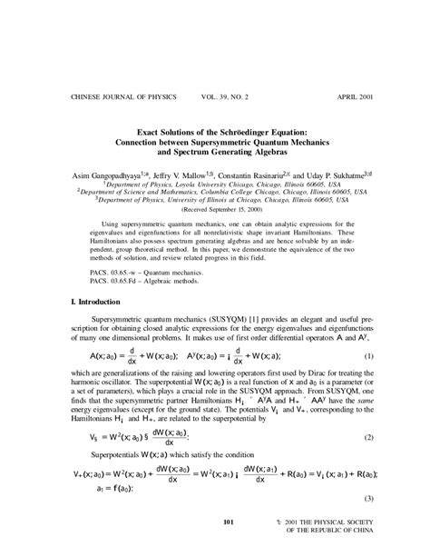 (PDF) Exact solutions of the Schroedinger equation - ResearchGate