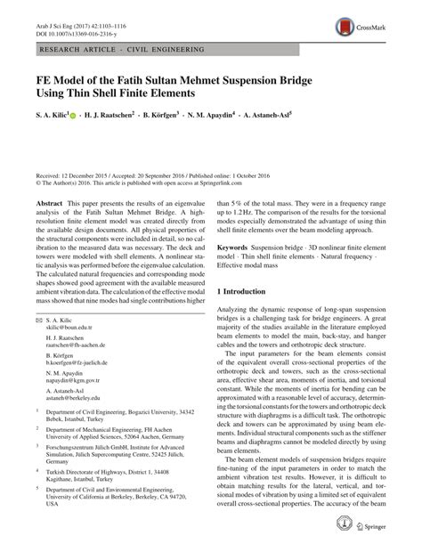 (PDF) FE Model of the Fatih Sultan Mehmet Suspension