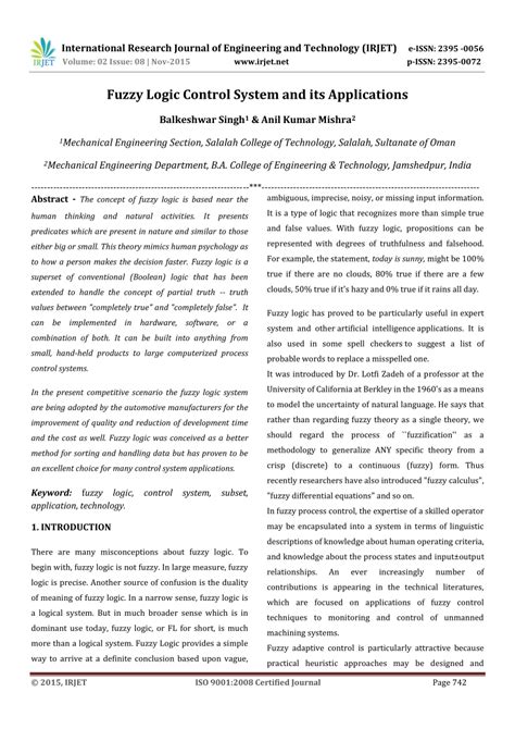 (PDF) Fuzzy Logic Control System and its Applications - wintechmobiles.com