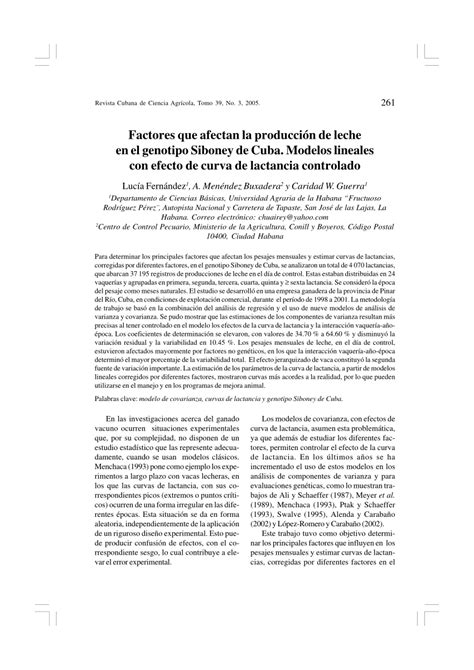 (PDF) Factors affecting milk yield in the Siboney de Cuba …