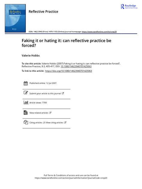 (PDF) Faking it or hating it: can reflective practice be forced? (2007 ...