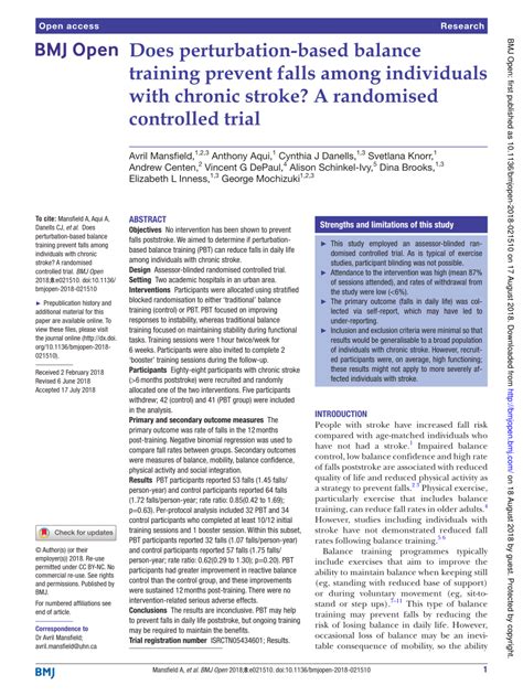 (PDF) Falls in individuals with stroke - ResearchGate