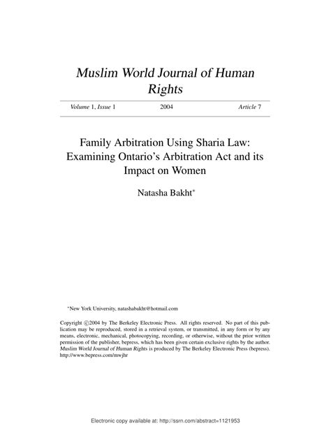 (PDF) Family Arbitration Using Sharia Law: Examining Ontario’s ...