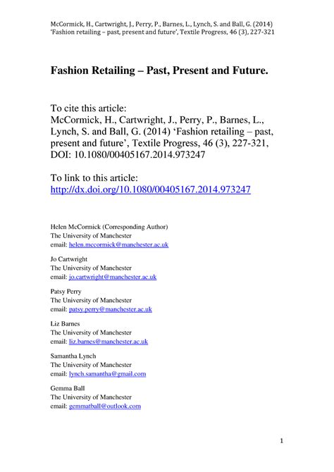 (PDF) Fashion retailing - Past, present and future - ResearchGate