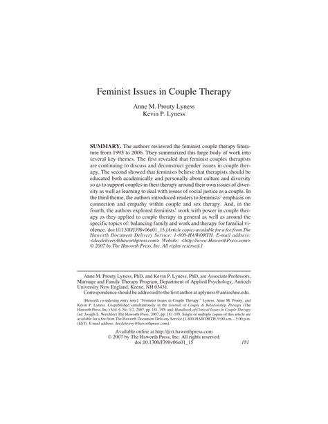 (PDF) Feminist Issues in Couple Therapy - ResearchGate