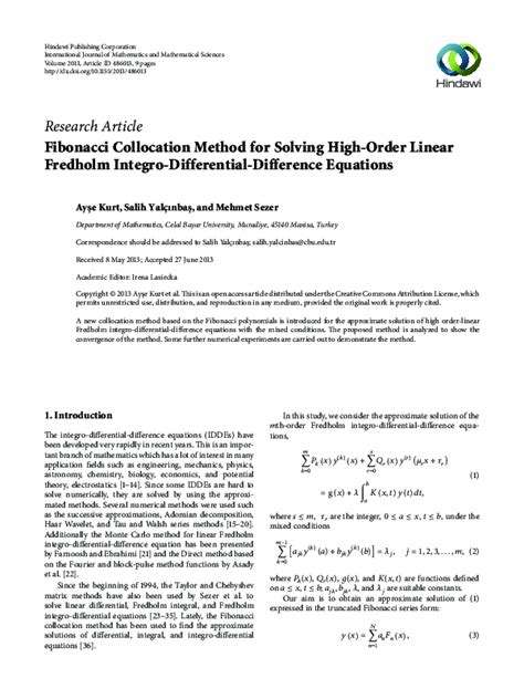(PDF) Fibonacci Collocation Method for Solving HighOrder Linear