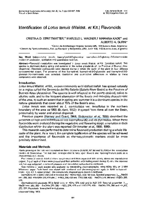 (PDF) Flavonoids of Lotus tenuis (Waldst. & Kit.) as markers of ...