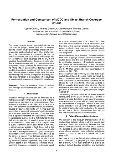 (PDF) Formalization and Comparison of MCDC and Object Branch Coverage