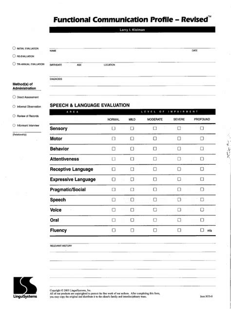 (PDF) Functional Communication Profile Revised objective description