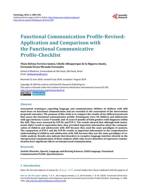 (PDF) Functional Communication ProfileRevised Application and