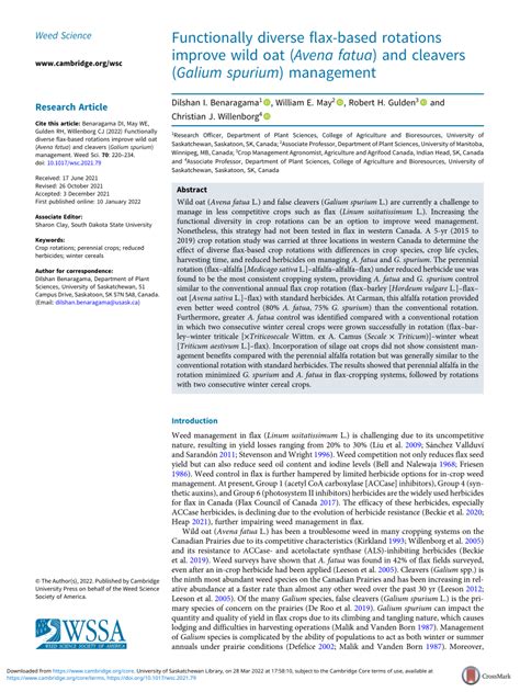 (PDF) Functionally diverse flax-based rotations improve wild oat ...