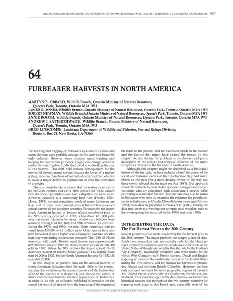 (PDF) Furbearer Harvests in North America, 1600–1984