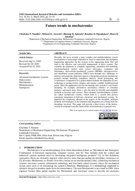 (PDF) Future trends in mechatronics - ResearchGate