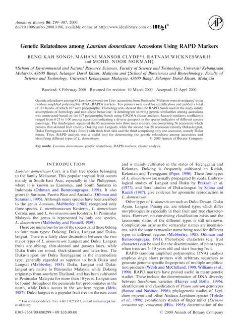 (PDF) Genetic Relatedness Among Lansium Domesticum Accessions Using ... - raincitystudios.com