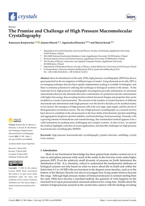 (PDF) High-Pressure Crystallography - ResearchGate