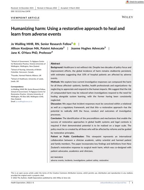 (PDF) Humanizing harm: Using a restorative approach to