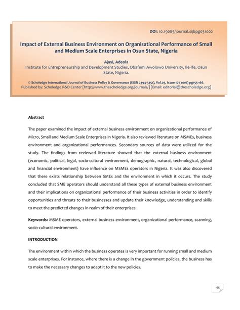 (PDF) IMPACT OF EXTERNAL BUSINESS ENVIRONMENT ON