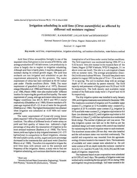(PDF) Irrigation scheduling in acid lime (Citrus aurantifolia) as ... - raincitystudios.com