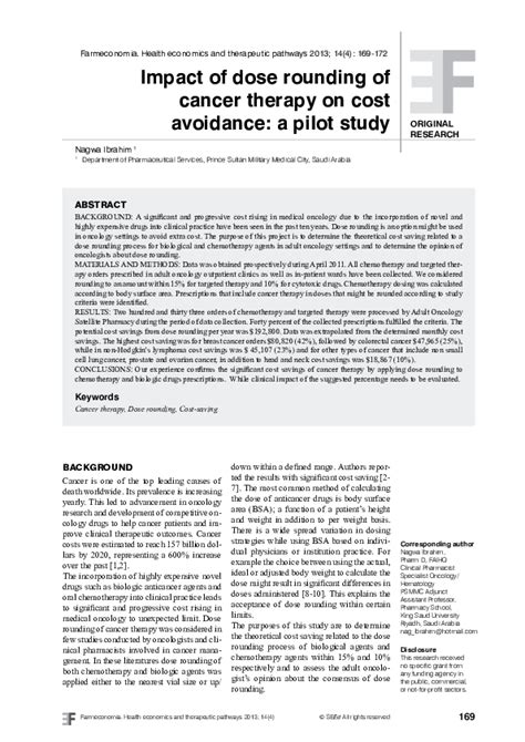 (PDF) Impact of dose rounding of cancer therapy on cost