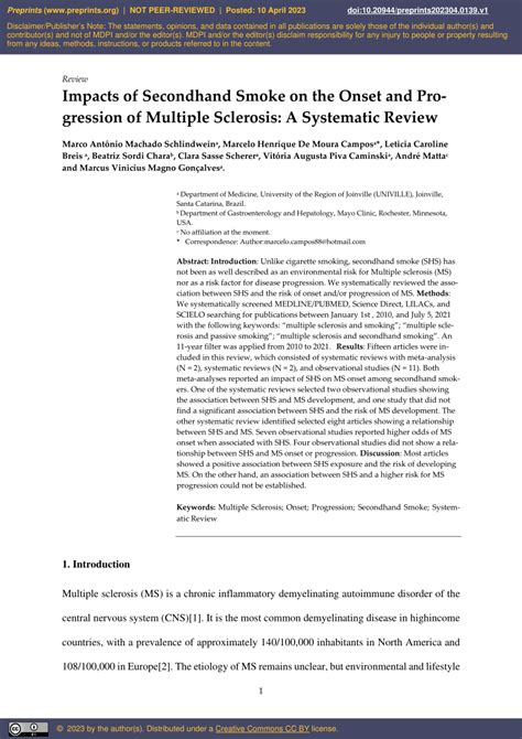 (PDF) Impacts of Secondhand Smoke on the Onset and