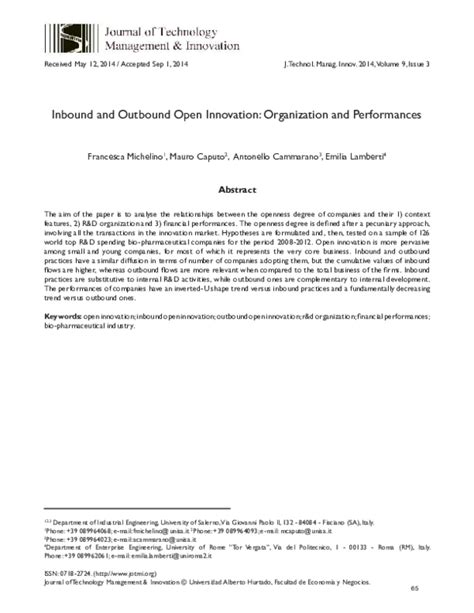 (PDF) Inbound and Outbound Open Innovation: Organization