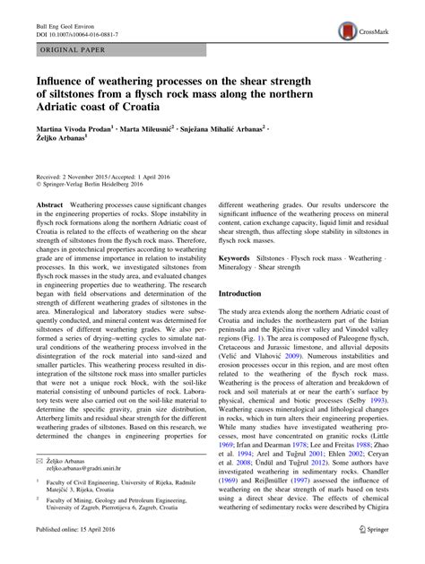 (PDF) Influence of weathering processes on the shear strength …