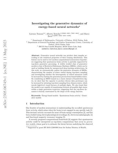 (PDF) Investigating the generative dynamics of energybased neural networks