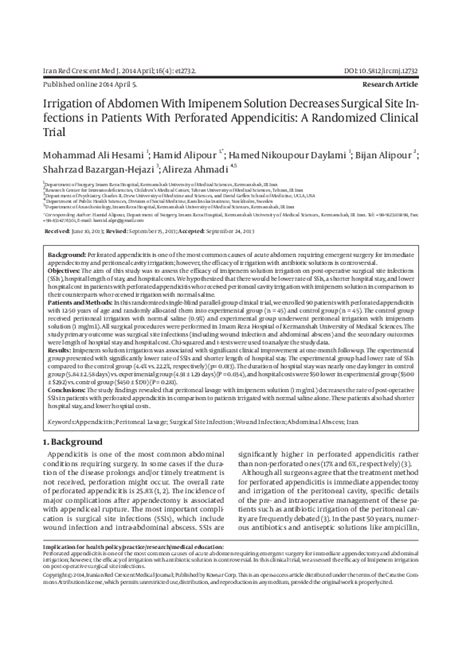 (PDF) Irrigation of Abdomen With Imipenem Solution