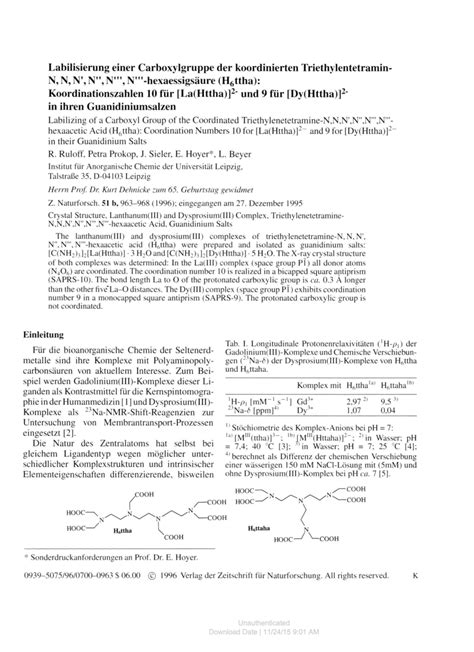 (PDF) Labilisierung einer Carboxylgruppe der koordinierten ...